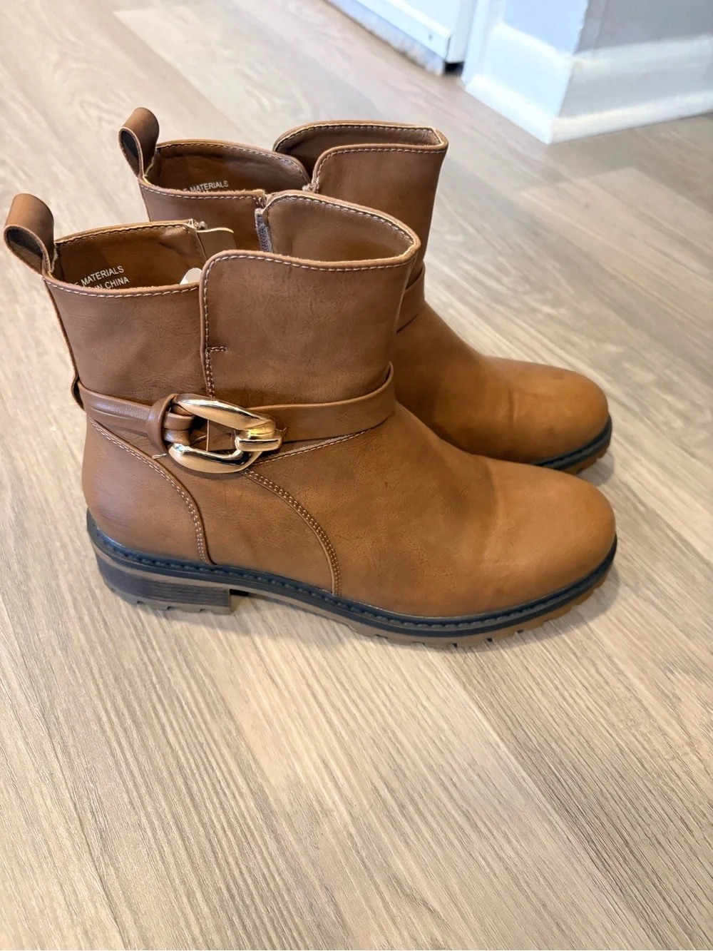 Girls Tan Ankle Boots with Decorative Buckle